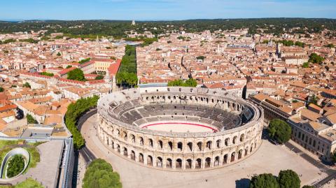 Vue aérienne de Nîmes.